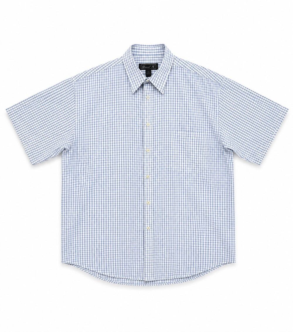 Daniel K Men's XL Blue White Check Short Sleeve Woven Button-Up Shirt Pockets